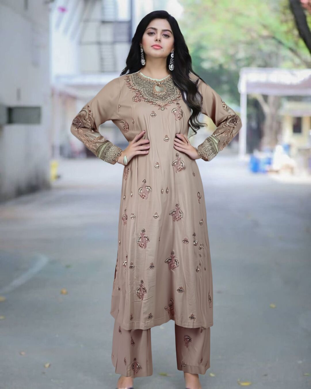 2 PIECES - Embroidered Shirt with Embroidered Trouser - Image 1