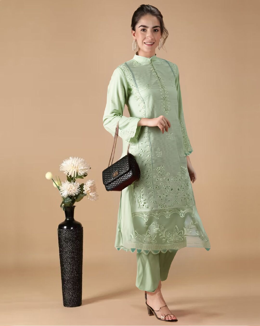 2 PIECES - Embroidered Shirt with Trouser - Image 1