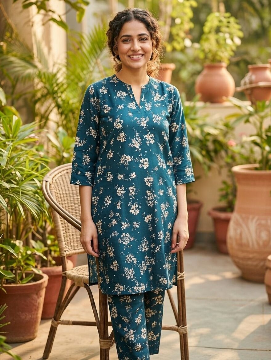 2 PIECES FASHION-FORWARD THE VELORA PEARL CO-ORD PRINTED SHIRT & BOTTOM - Image 1