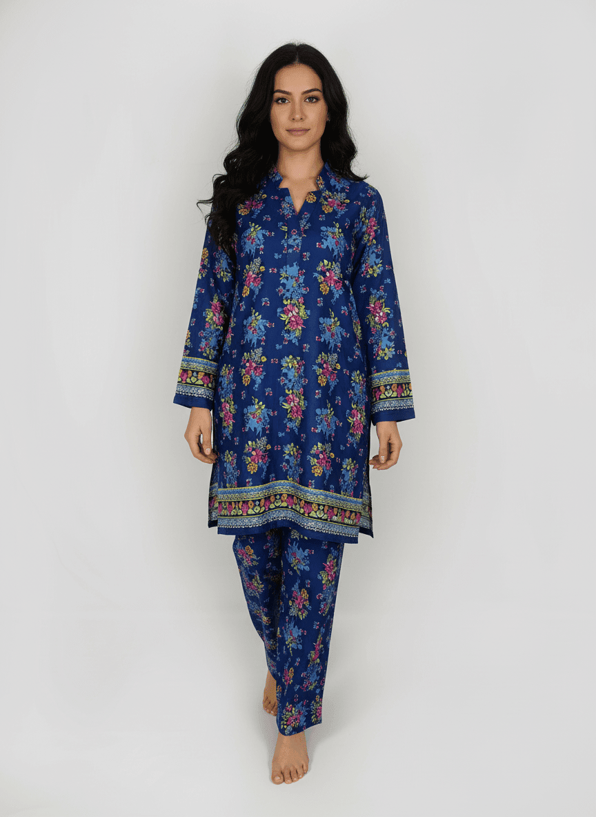 2 PIECES LIFESTYLE-FOCUSED FROM OFFICE TO OUTING IN BREEZY BLUE PRINTED SHIRT & BOTTOM - Image 1